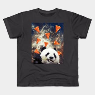 Panda in flying pizza space Kids T-Shirt